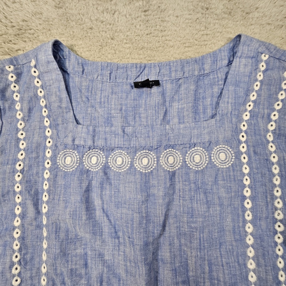 Talbots Top 3X Blue‎ Linen Blend Eyelet Embroidered Scalloped Coastal Elegance - Picture 2 of 12